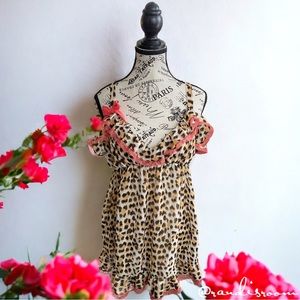 EUC Flora Women’s Sexy Sheer Cheetah Print Babydoll Chamise Nightie Size XL